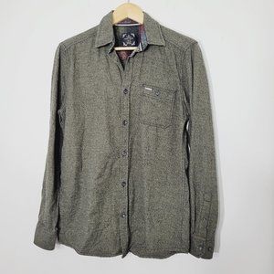 Point Zero Men's Cotton Button Down Shirt Leaf Green Comfy Pocket Long Sleeve